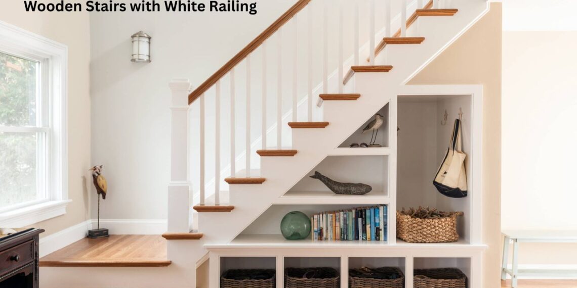 Wooden Stairs with White Railing